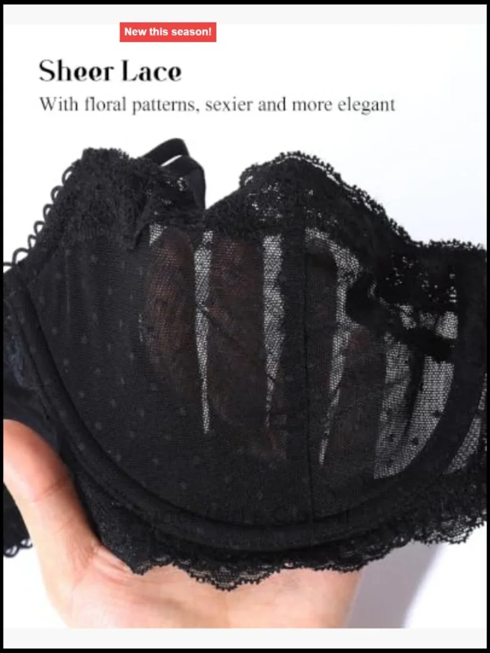 Lace Mesh Balconette Bra Underwire Push Up Sheer Demi Bra